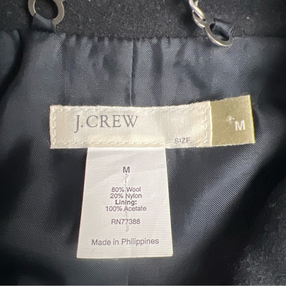 J Crew Womens Wool Pea Coat Size Med Black Collared Button Front A Line Winter - Picture 4 of 12